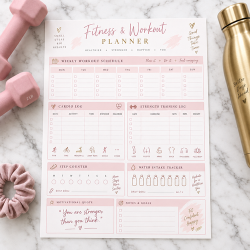 Feminine Fitness Planner Flat Lay