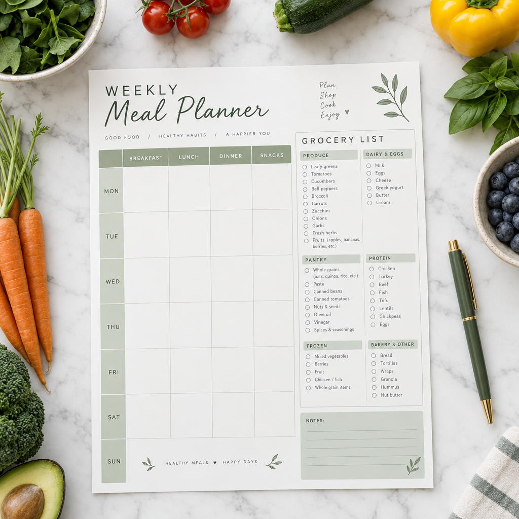 Weekly Meal Planner Flat Lay